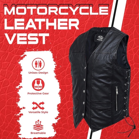 Gold Panel Black Mens Genuine Leather Motorcycle Vest 2XL Premium Leather New - Picture 12 of 13